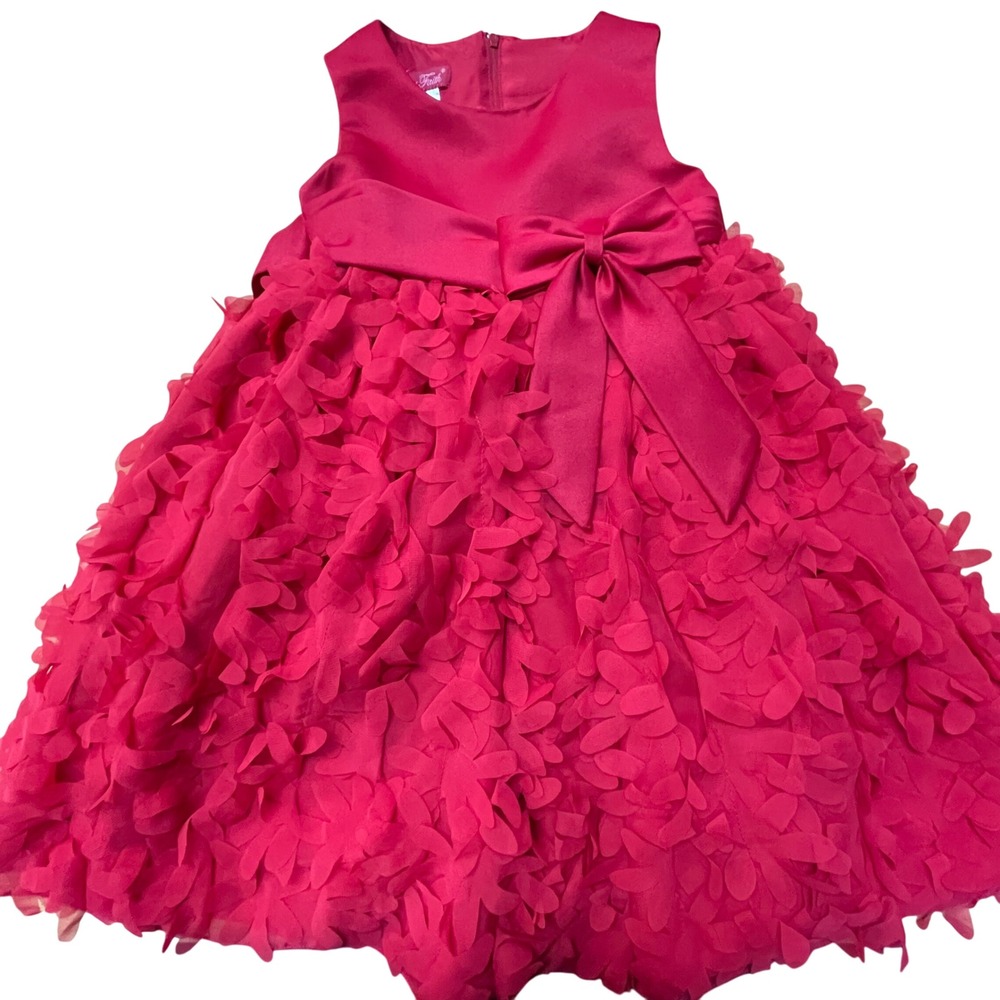 Princess Faith Kids Girls Red Satin Bow Petal Flower‎ Dress Size 4